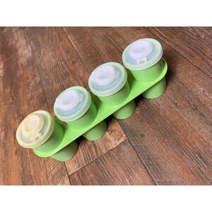 Vintage Green Tupperware Salt Pepper Shakers Spices Set Of 4 With Hanging Rack